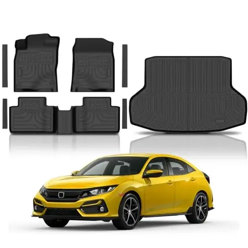 KUST 2016-2021 Honda Civic Aksesuarlari uchun Pol Kovriklar To'plami | Barcha Ob-Havo Mashina Kovriklari, Orqa Yukxona Kovrigi, Eshik Ostonasi Himoyachilari, TPE Rezina, Ko'tarilgan Qirrali - 1