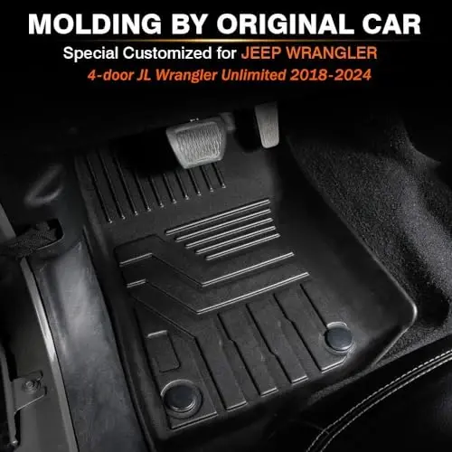 KUST 2018-2025 2026 Jeep Wrangler JL Unlimited 4 Kapı için Paspaslar (2 Kapı için Değil) (4XE ve JK için Uygun Değil), Her Hava Koşuluna Uygun TPE Ön ve Arka Siyah Araç Paspasları Halı Astarı - 3