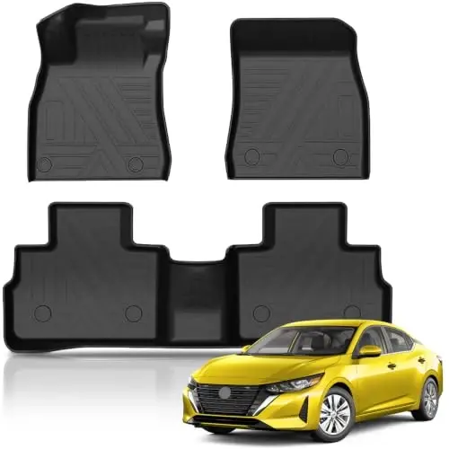 KUST 2020-2025 Nissan Sentra aksessuarlari uchun maxsus moslashtirilgan poliklar (2026 yil uchun emas), Har qanday ob-havoga mos old va orqa 2 qatorli mashina to'shamalari, TPE Rezina, Ko'tarilgan qirrali 