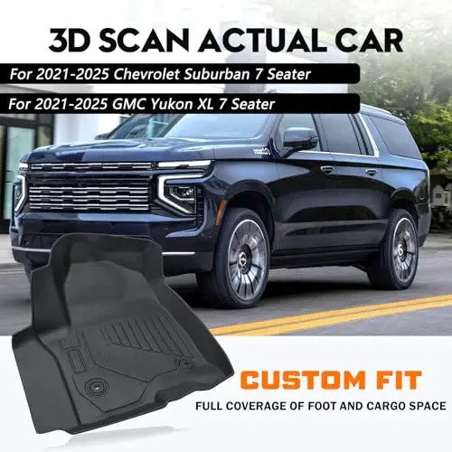 KUST 2021-2025 2026 Chevy/Chevrolet Suburban & GMC Yukon XL uchun Pol Kovriklari Yukxona Kovrik To'plami, Barcha Ob-havo Yukxona Kovrigi Suyanchiq Kovrigi Suburban/Yukon XL Aksessuarlari TPE Rezina Qoplamalari (Faqat 7 O'rindiqli) - KUST (1)