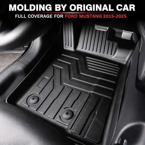 KUST 3D Floor Mats for Ford Mustang 2015-2025 2026 (NOT for Mach-E), All Weather TPE Rubber Car Mats for Mustang Accessories 2 Row Floor Rear Odorless Non-Slip High Edges - 2