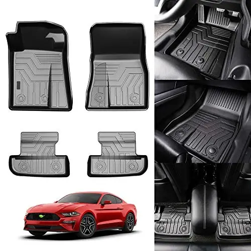 KUST 3D pol paspaslari Ford Mustang 2015-2025 2026 uchun (Mach-E EMAS), Mustang aksessuarlari uchun barcha ob-havo TPE rezina avtomobil paspaslari 2 qatorli orqa pol hidsiz sirpanmaydigan baland qirrali 