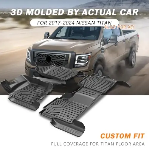 KUST Автомобильные коврики по индивидуальному заказу для 2017-2024 Nissan Titan / 2016-2024 Nissan Titan XD Crew Cab (с органайзером под задним сиденьем) Всепогодные коврики 5D, 1-й и 2-й ряд, черные - 2