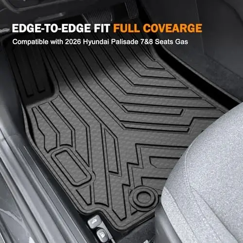 KUST Custom Fit Floor Mats for 2026 Hyundai Palisade Accessories 7/8 Seats (Gas Only), All Weather Floor Liners Front Rear 3 Rows Car Mats TPE Rubber Raised Edge - 2