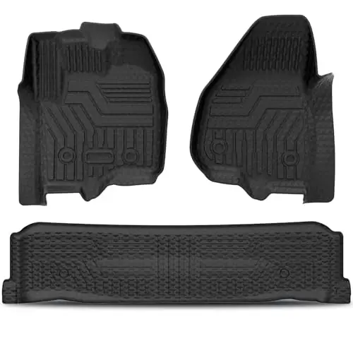 KUST Floor Mats for 2012-2016 Ford F250 F350 F450 Super Duty Crew Cab, TPE Rubber All Weather Floor Liners for F250 Accessories Car Mats Front Rear 2 Rows Set High Edge - 1