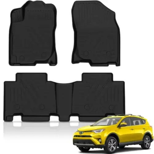 KUST Floor Mats for 2013-2018 Toyota RAV4 (Not for Hybrid or Prime) | Front Rear Car Mats Accessories, All Weather Protection, TPE Rubber, Raised Edge 