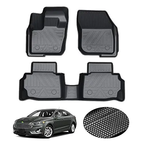 KUST Floor Mats for 2013-2020 Ford Fusion/Lincoln MKZ, All Weather Protection 2 Row Floor Liners Set Black Non-Slip - KUST