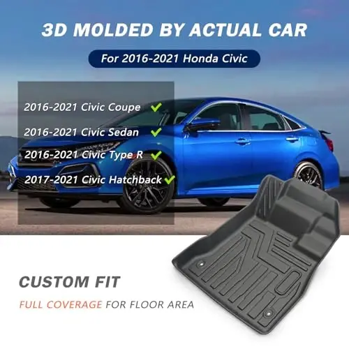 KUST Floor Mats for 2016-2021 Honda Civic Sedan/Type R/Coupe, 2017-2021 Civic Hatchback, All Weather Car Mats Front Rear 2 Rows Set for Civic Accessories TPE Rubber Raised Edge - 2