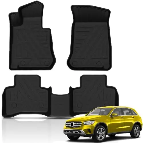 KUST Floor Mats for 2016-2022 Mercedes Benz GLC 300/350e/43 AMG Accessories | 1st & 2nd Row Floor Liners, Full Coverage, All Weather Protection, TPE Rubber, Raised Edge 