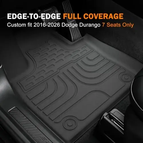 KUST Floor Mats for 2016-2026 Dodge Durango Accessories (7 Seats Only) | Front Rear Car Mats, Rear Cargo Trunk Mat, All Weather Protection, TPE Rubber, Raised Edge - KUST (1)