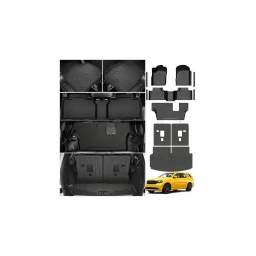 KUST Floor Mats for 2016-2026 Dodge Durango Accessories (7 Seats Only) | Front Rear Car Mats, Rear Cargo Trunk Mat, All Weather Protection, TPE Rubber, Raised Edge 