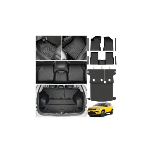 KUST Floor Mats for 2017-2026 Jeep Compass Accessories | Front Rear Car Mats, Rear Cargo Trunk Mat, Door Sill Protectors, All Weather Protection, TPE Rubber, Raised Edge 