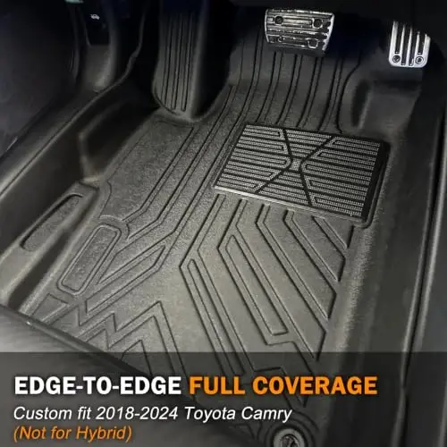 KUST Floor Mats for 2018-2024 Toyota Camry Accessories (Not for Hybrid) | All Weather Car Mats, TPE Rubber, Raised Edge, Extra Heel Pad Plate - 2