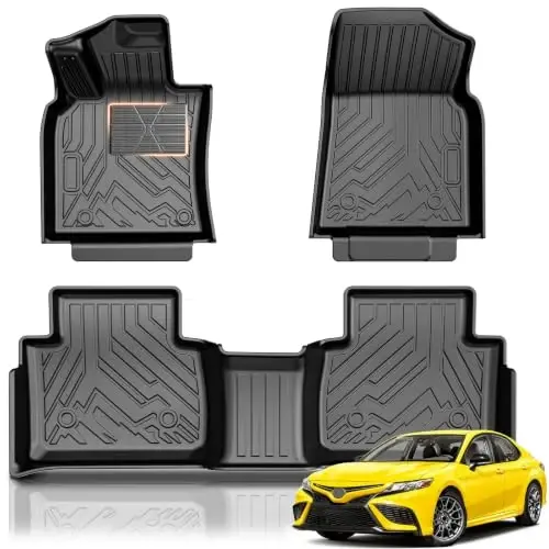 KUST Floor Mats for 2018-2024 Toyota Camry Accessories (Not for Hybrid) | All Weather Car Mats, TPE Rubber, Raised Edge, Extra Heel Pad Plate 