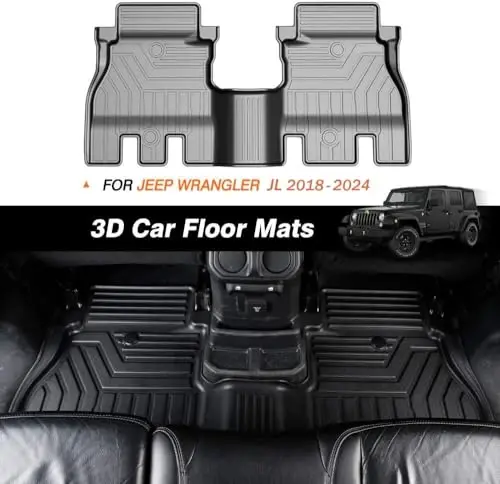 KUST Floor Mats for 2018-2025 2026 Jeep Wrangler JL Unlimited 4-Door (Not for 2 Door) (Not Fit for 4XE and JK), All Weather Floor Mats Carpet Liners TPE Front & Rear Black Car Liners - KUST (1)