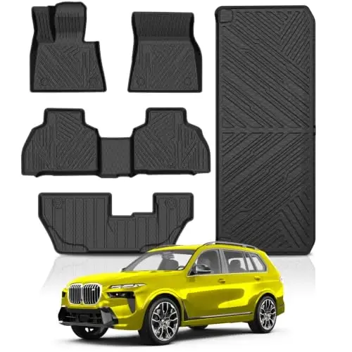 KUST Floor Mats for 2019-2026 BMW X7 Accessories (7 Seater Only) | Front Rear 3 Rows Car Mats with Cargo Trunk Liner, TPE Rubber, Raised Edge 