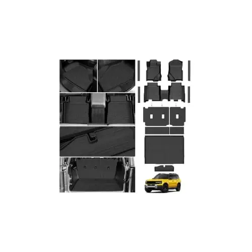 KUST Floor Mats for 2021-2026 Ford Bronco 4-Door Accessories | All Weather Car Mats, Rear Cargo Trunk Mat, Backrest Mats, Door Sill Protectors, TPE Rubber, Raised Edge - 1