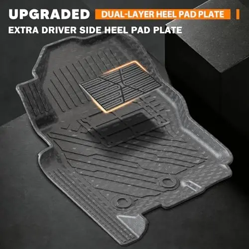 KUST Floor Mats for 2022-2026 Nissan Frontier Crew Cab Accessories (with 2nd Row Under-Seat Storage), All Weather Car Mats 2 Rows, TPE Rubber, Raised Edge, Extended Lip, Extra Heel Pad Plate - 3