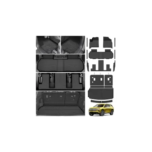 KUST Floor Mats for 2024-2026 Chevy Traverse/GMC Acadia 7 Seats Only | for 2025-2026 Buick Enclave, All Weather Car Mats Accessories, Rear Trunk Mat, Backrest Mats, TPE Rubber, Raised Edge 