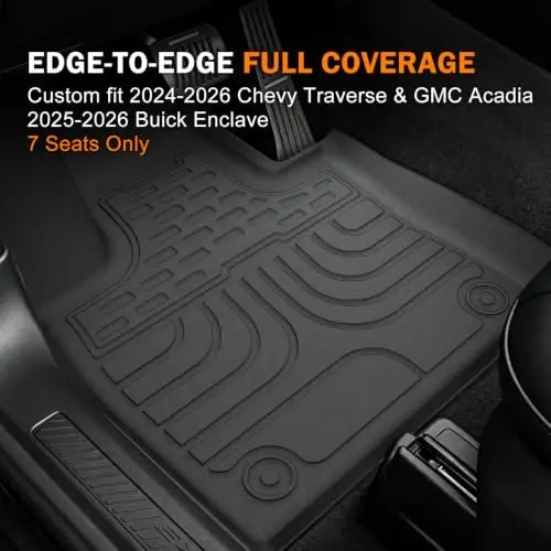 KUST Floor Mats for 2024-2026 Chevy Traverse/GMC Acadia 7 Seats Only | for 2025-2026 Buick Enclave, All Weather Car Mats Accessories, Rear Trunk Mat, Backrest Mats, TPE Rubber, Raised Edge - KUST (1)