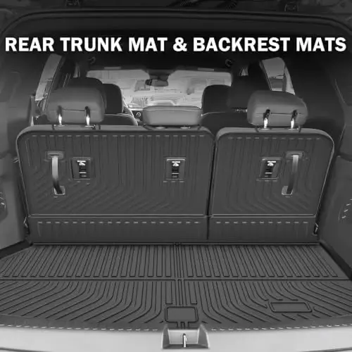 KUST Floor Mats for 2024-2026 Chevy Traverse/GMC Acadia 7 Seats Only | for 2025-2026 Buick Enclave, All Weather Car Mats Accessories, Rear Trunk Mat, Backrest Mats, TPE Rubber, Raised Edge - 6