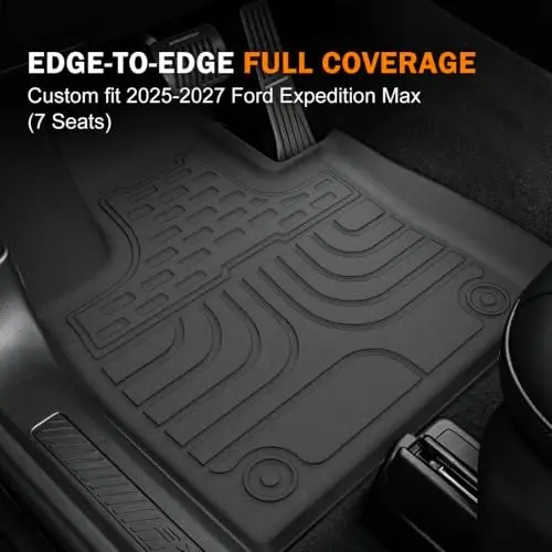 KUST Floor Mats for 2025-2027 Ford Expedition Max Accessories 7 Seats Only | All Weather Car Mats, Rear Cargo Trunk Mat, Backrest Mats, TPE Rubber, Raised Edge - 2