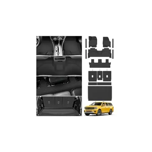 KUST Floor Mats for 2025-2027 Ford Expedition Max Accessories 8 Seats Only | All Weather Car Mats, Rear Cargo Trunk Mat, Backrest Mats, TPE Rubber, Raised Edge 
