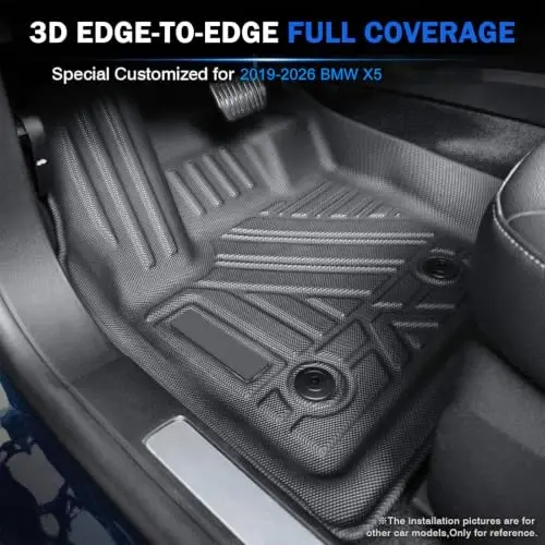 KUST Floor Mats for BMW X5 2019-2025 2026 (G05), All Weather Floor Liners Custom Fit X5 Accessories TPE Rubber Front Rear 2 Row Heavy Duty Non-Slip Black High Side | All Weather Car Mats, Front Rear 2 Rows Floor Liners, TPE Rubbe, Raised Edge - KUST (1)