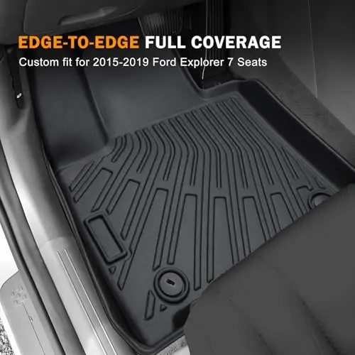 KUST Floor Mats Set for 2015-2019 Ford Explorer Accessories (7 Seats) | Front Rear Car Mats, Rear Trunk Mat, All Weather Protection, TPE Rubber, Raised Edge - KUST (1)