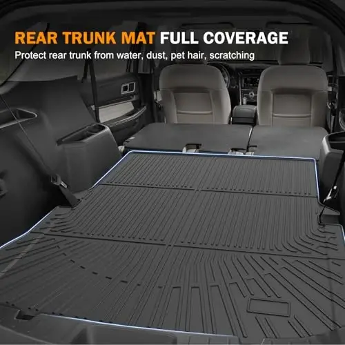 KUST Floor Mats Set for 2015-2019 Ford Explorer Accessories (7 Seats) | Front Rear Car Mats, Rear Trunk Mat, All Weather Protection, TPE Rubber, Raised Edge - 6