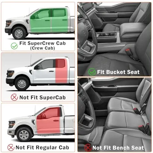 KUST Floor Mats Set for 2017-2026 Ford F250/F350/F450 Super Duty Crew Cab (Only for Rear Seat with Under-Seat Storage), 6.8FT Truck Bed Mat All Weather F250 Accessories TPE Rubber Raised Edge - 2