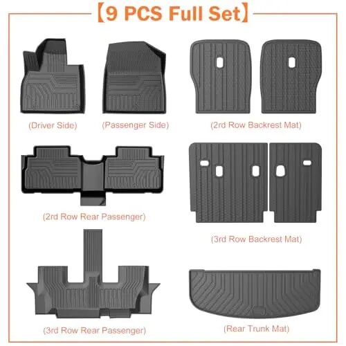 KUST Floor Mats Set for 2020-2025 Kia Telluride Accessories (7 Seats Only) | Seat Back Protectors, Rear Trunk Mat, All Weather Protection, TPE Rubber, Raised Edge, Full Set of 9 - KUST (1)