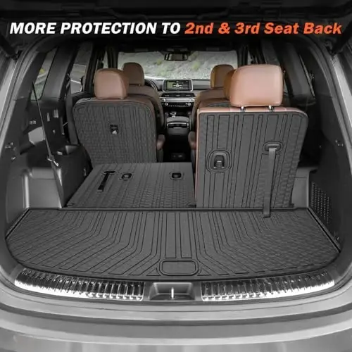 KUST Floor Mats Set for 2020-2025 Kia Telluride Accessories (7 Seats Only) | Seat Back Protectors, Rear Trunk Mat, All Weather Protection, TPE Rubber, Raised Edge, Full Set of 9 - 5