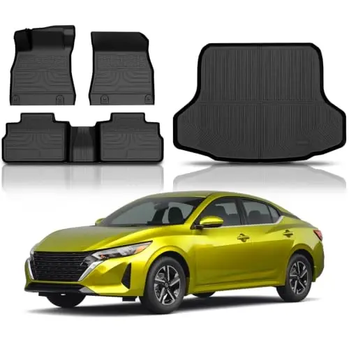 KUST Floor Mats Set for 2020-2025 Nissan Sentra Accessories (Not for 2026) | All Weather Car Mats, Rear Cargo Trunk Mat, TPE Rubber, Raised Edge 