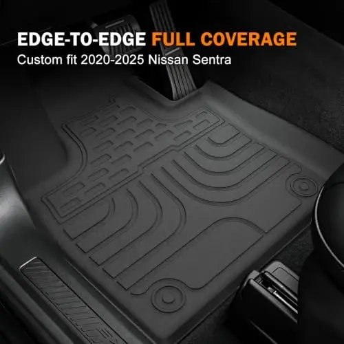 KUST Floor Mats Set for 2020-2025 Nissan Sentra Accessories (Not for 2026) | All Weather Car Mats, Rear Cargo Trunk Mat, TPE Rubber, Raised Edge - KUST (1)