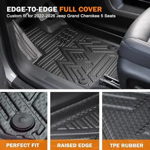 KUST Floor Mats Set for 2022-2026 Jeep Grand Cherokee, Include 4XE | Not for L, Rear Trunk Mat, Backrest Mats, All Weather Protection, TPE Rubber, Raised Edge - 2