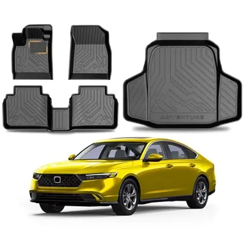 KUST Floor Mats Set for 2023-2026 Honda Accord Accessories (Include Hybrid) | Rear Cargo Trunk Mat, All Weather Protection, TPE Rubber, Raised Edge, Extra Heel Pad Plate 