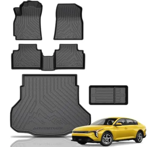 KUST Floor Mats Set for 2025-2026 Kia K4 Sedan Accessories | Front Rear Car Mats, Cargo Trunk Mat, All Weather Protection, TPE Rubber, Raised Edge 