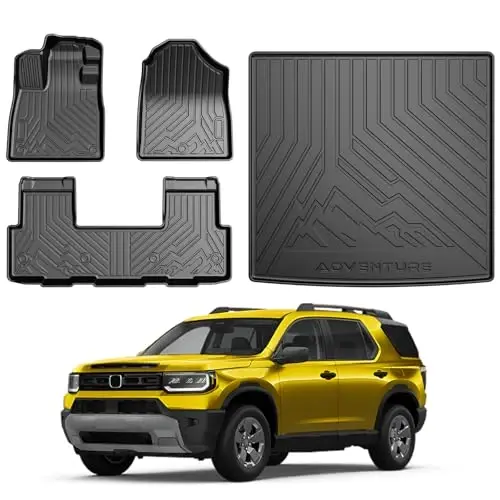 KUST Floor Mats Set for 2026 Honda Passport Accessories | Rear Trunk Mat, All Weather Protection, TPE Rubber, Raised Edge 