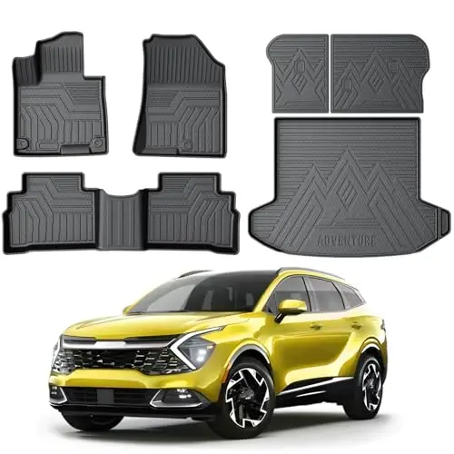 KUST Floor Mats Trunk Mat Set for Kia Sportage 2023-2025 (Not for Hybrid/EV), All Weather Cargo Mat Back Seat Protector for Sportage Accessories, TPE Rubber Raised Edge 