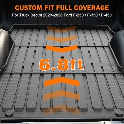 KUST Full Set Floor Mats for 2023-2026 Ford F250/F350/F450 Super Duty Crew Cab, 6.8FT Truck Bed Mat with Tailgate Liner All Weather F250 Accessories TPE Rubber Raised Edge - 4