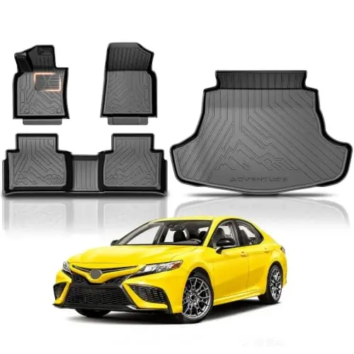 KUST Напольные коврики и коврик в багажник для Toyota Camry 2018-2024 (Не для гибрида) | Коврик заднего багажника, Всепогодные автоковрики, ТПЭ резина, Высокий бортик, Дополнительная накладка под пятку 