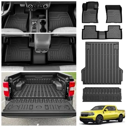 KUST Напольные коврики и вкладыш в кузов для аксессуаров Ford Maverick 2022-2025 2026 (только бензин), коврик в кузов 4.5 фута, всепогодные коврики для пола и коврик заднего борта, полный комплект ковриков из ТПЭ резины, с высоким бортом - KUST