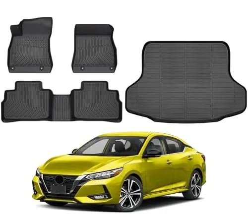 KUST Paspaslar Bagaj Paspası Nissan Sentra 2020-2025 için (2026 için değil), Her Hava Koşuluna Uygun Zemin Kaplamaları ve Kargo Paspası Özel Uyum Sentra Aksesuarları, TPE Kauçuk Paspaslar 4'lü Tam Set 