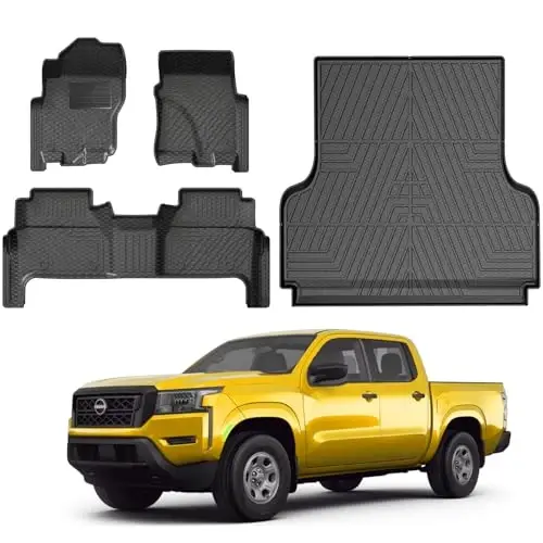 KUST Paspaslar Kamyon Kasa Paspası 2022-2026 Nissan Frontier Aksesuarları için (2. Sıra Koltuk Altı Saklama Alanına Sahip Çift Kabin), 5FT Kasa Kaplaması ve Her Hava Koşuluna Uygun Zemin Paspasları, TPE Kauçuk, Yükseltilmiş Kenar 