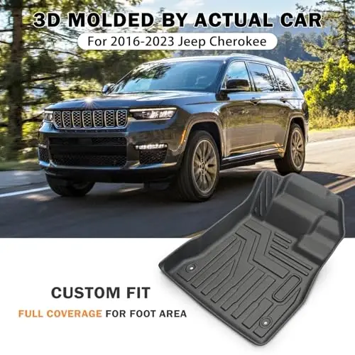 KUST pol gilamchalari 2016-2023 Jeep Cherokee aksessuarlari uchun (Grand Cherokee uchun emas), Har qanday ob-havo avtomobil gilamchalari Old Orqa 2 qatorli pol qoplamalari TPE rezina baland qirrasi - 2
