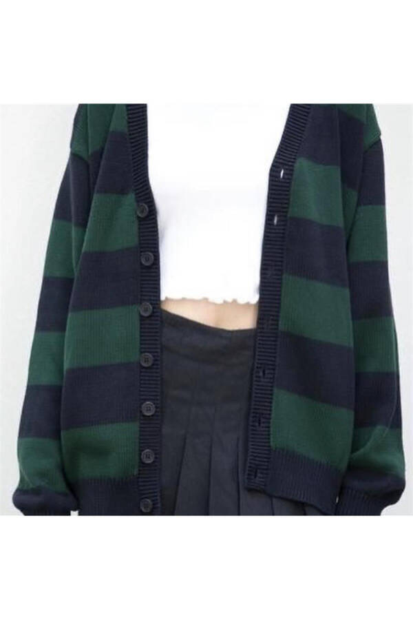 Küt Küt Green Black Striped Oversized Zippered Cardigan - 5