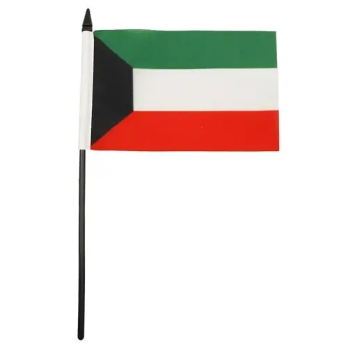 Kuvayt Stol Bayrog'i 4'' x 6'' - Quvayt Stol Bayrog'i 15 x 10 sm. - Qora plastik tayoq va asos - AZ FLAG - 2