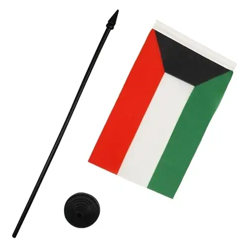 Kuwait Table Flag 4'' x 6'' - Kuwaiti Desk Flag 15 x 10 cm. - Black plastic stick and base - AZ FLAG - 3