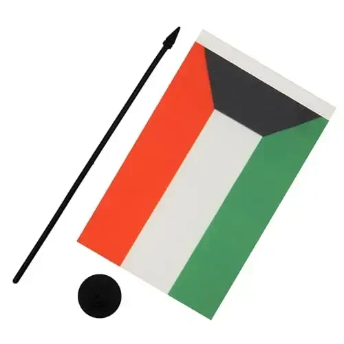 AZ FLAG Kuwait Table Flag 5'' x 8'' - Kuwaiti Desk Flag 21 x 14 cm. - Black plastic stick and base - 4